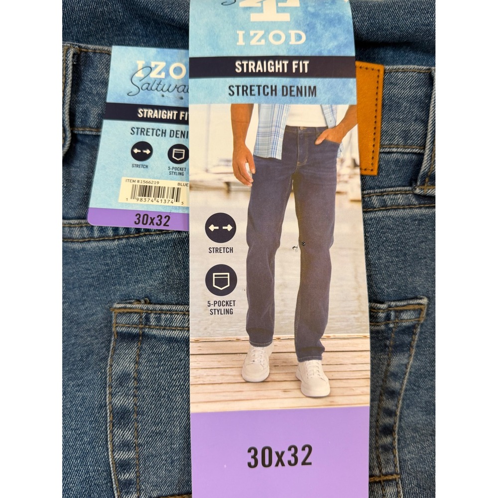 IZOD Saltwater Straight Fit Stretch Denim Jeans 30x32 Dark Blue Nautical Prep